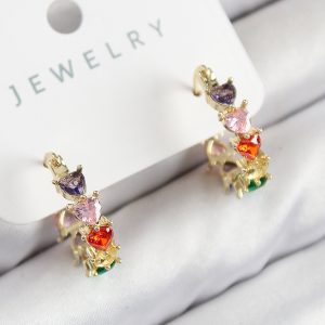 Pirinç Zirkon Taşlı Kalp Model Gold Renk Kadın Küpe