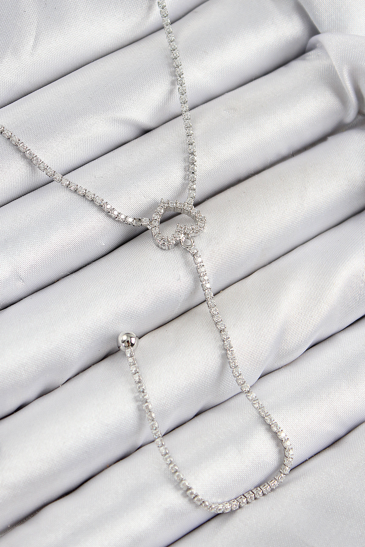 Pirinç Zirkon Taşlı Kalp Model Gümüş Renk Y Kolye