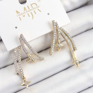 Pirinç Zirkon Taşlı Kayan Yıldız Model Gold Ve Gümüş Renk Kadın Küpe