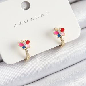 Pirinç Zirkon Taşlı Kelebek Model Gold Renk Çocuk Küpe