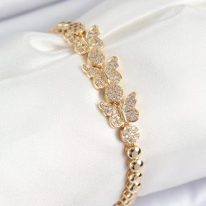 Pirinç Zirkon Taşlı Kelebek Model Gold Renk Kadın Bileklik