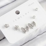 Pirinç Zirkon Taşlı Kelebek Model Gümüş Renk 925 Ayar Gümüş Çivi Kadın Küpe Set