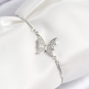 Pirinç Zirkon Taşlı Kelebek Model Gümüş Renk Asansörlü Kadın Bileklik