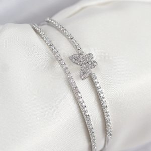 Pirinç Zirkon Taşlı Kelebek Model Gümüş Renk Kadın Bileklik