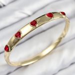 Pirinç Zirkon Taşlı Kırmızı Kalp Model Gold Renk Kadın Kelepçe