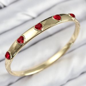 Pirinç Zirkon Taşlı Kırmızı Kalp Model Gold Renk Kadın Kelepçe