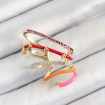 Pirinç Zirkon Taşlı Kırmızı Turuncu Pembe Sıkıştırma Sağ Kıkırdak Gold Renk Kadın Küpe