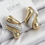 Pirinç Zirkon Taşlı Kıvrım Model Gold Renk Kadın Küpe