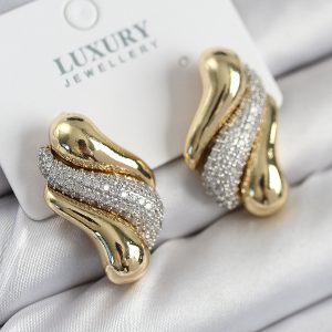 Pirinç Zirkon Taşlı Kıvrım Model Gold Renk Kadın Küpe