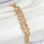 Pirinç Zirkon Taşlı Küba Zincir Model Gold Renk Kadın Bileklik