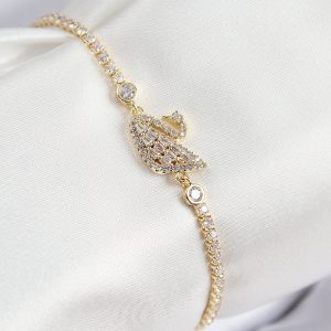 Pirinç Zirkon Taşlı Kuğu Model Gold Renk Kadın Bileklik