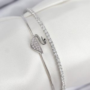 Pirinç Zirkon Taşlı Kuğu Model Gümüş Renk Kadın Bileklik