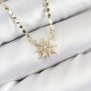 Pirinç Zirkon Taşlı Kutup Yıldızı Model Ezme Zincir Gold Renk Kadın Kolye
