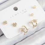 Pirinç Zirkon Taşlı Kutup Yıldızı Model Gold Renk 925 Ayar Gümüş Çivi Kadın Küpe Set