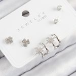 Pirinç Zirkon Taşlı Kutup Yıldızı Model Gümüş Renk 925 Ayar Gümüş Çivi Kadın Küpe Set