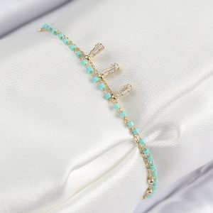 Pirinç Zirkon Taşlı Mavi Boncuklu Model Gold Renk Kadın Bileklik