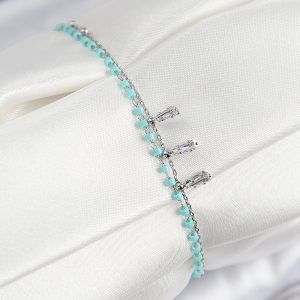 Pirinç Zirkon Taşlı Mavi Boncuklu Model Gümüş Renk Kadın Bileklik