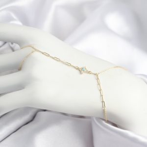 Pirinç Zirkon Taşlı Mavi Boncuklu Yonca Model Gold Renk Şahmeran