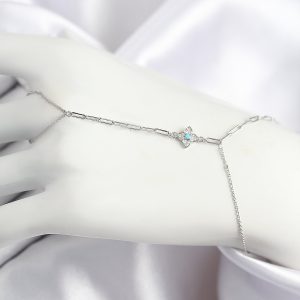 Pirinç Zirkon Taşlı Mavi Boncuklu Yonca Model Gümüş Renk Şahmeran