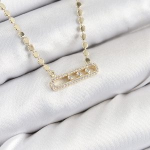 Pirinç Zirkon Taşlı Messika Model Ezme Zincir Gold Renk Kadın Kolye