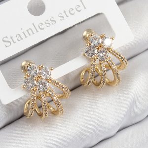 Pirinç Zirkon Taşlı Model Gold Renk Kadın Küpe