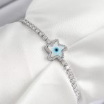 Pirinç Zirkon Taşlı Nazar Yıldız Model Gümüş Renk Asansörlü Kadın Bileklik