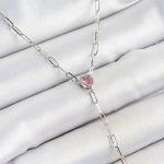 Pirinç Zirkon Taşlı Pembe Kalp Figürlü Y Model Gümüş Renk Kadın Kolye