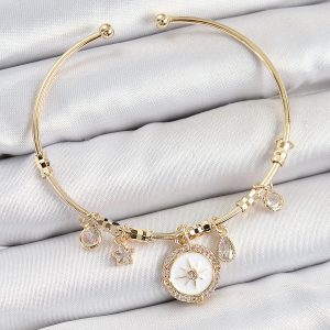 Pirinç Zirkon Taşlı Pusula Model Gold Renk Charm Bileklik