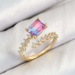 Pirinç Zirkon Taşlı Renkli Model Gold Renk Kadın Yüzük