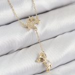 Pirinç Zirkon Taşlı Sallantılı Ayıcıklı Yıldız Model Gold Renk Kadın Kolye