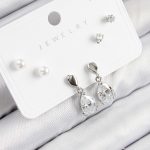 Pirinç Zirkon Taşlı Sallantılı Damla Model Gümüş Renk 925 Ayar Gümüş Çivi Kadın Küpe Set