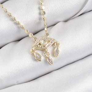 Pirinç Zirkon Taşlı Sallantılı Göz Model Ezme Zincir Gold Renk Kadın Kolye