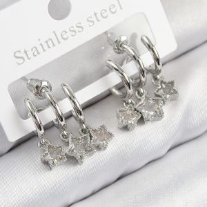 Pirinç Zirkon Taşlı Sallantılı Yıldız Model Gümüş Renk Kadın Küpe