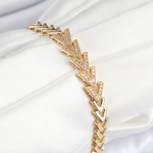 Pirinç Zirkon Taşlı Sıralı Ok Model Gold Renk Kadın Bileklik
