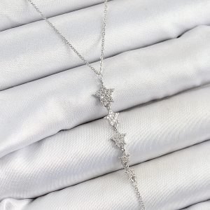 Pirinç Zirkon Taşlı Sıralı Yıldız Figürlü Y Model Gümüş Renk Kadın Kolye