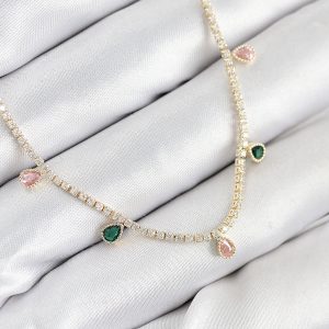 Pirinç Zirkon Taşlı Su Yolu Damla Model Gold Renk Kadın Kolye