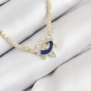 Pirinç Zirkon Taşlı Su Yolu Göz Model Gold Renk Kadın Kolye