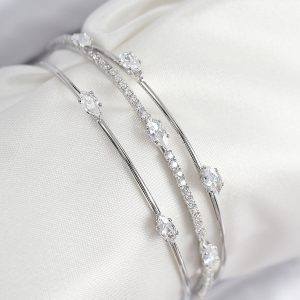 Pirinç Zirkon Taşlı Su Yolu Model Gümüş Renk Kadın Bileklik