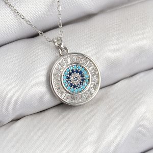 Pirinç Zirkon Taşlı Su Yolu Nazar Model Gümüş Renk Kadın Kolye