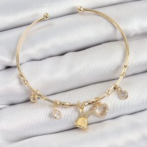 Pirinç Zirkon Taşlı Tavşan Ve Kalp Model Gold Renk Charm Bileklik