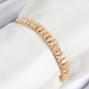 Pirinç Zirkon Taşlı Tennıs Model Gold Renk Asansörlü Kadın Bileklik
