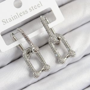 Pirinç Zirkon Taşlı Tifany Model Gümüş Renk Kadın Küpe