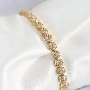 Pirinç Zirkon Taşlı Yarım Topcuk Model Gold Renk VIP Seri Kadın Bileklik