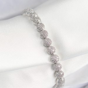 Pirinç Zirkon Taşlı Yarım Topcuk Model Gümüş Renk VIP Seri Kadın Bileklik