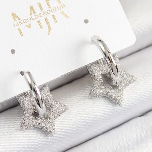 Pirinç Zirkon Taşlı Yıldız Figürlü Halka Model Gümüş Renk Kadın Küpe