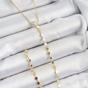 Pirinç Zirkon Taşlı Yıldız Figürlü Y Model Gold Renk Kadın Kolye