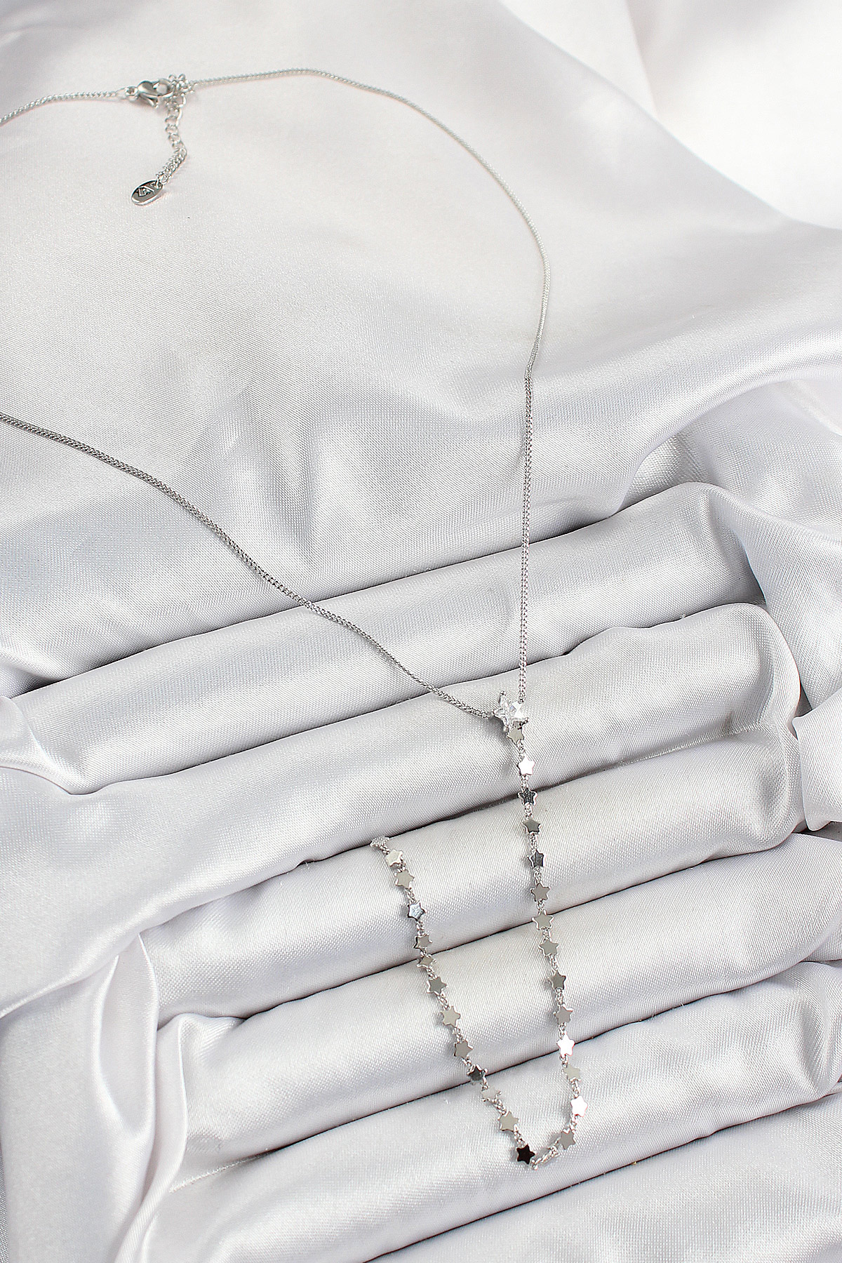 Pirinç Zirkon Taşlı Yıldız Figürlü Y Model Gümüş Renk Kadın Kolye