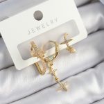 Pirinç Zirkon Taşlı Yıldız Model Gold Renk 3'lü Çift Kadın Küpe Set