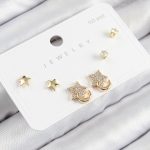 Pirinç Zirkon Taşlı Yıldız Model Gold Renk 925 Ayar Gümüş Çivi Kadın Küpe Set