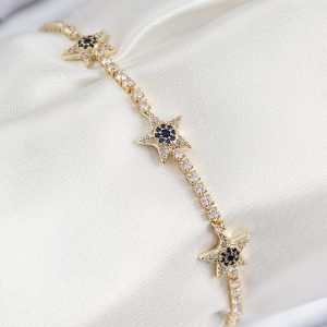 Pirinç Zirkon Taşlı Yıldız Model Gold Renk Kadın Bileklik